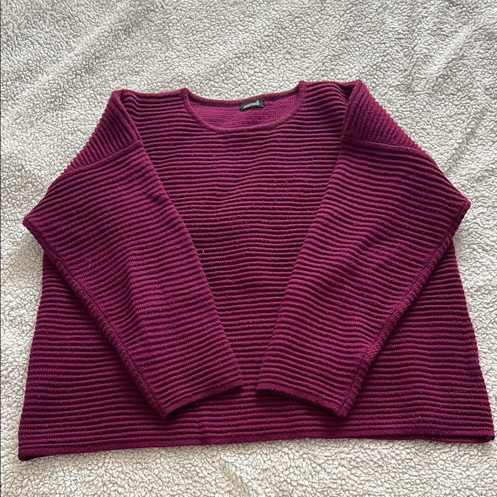 Animale Purple Crew Neck Sweater Ribbed Knit Cozy